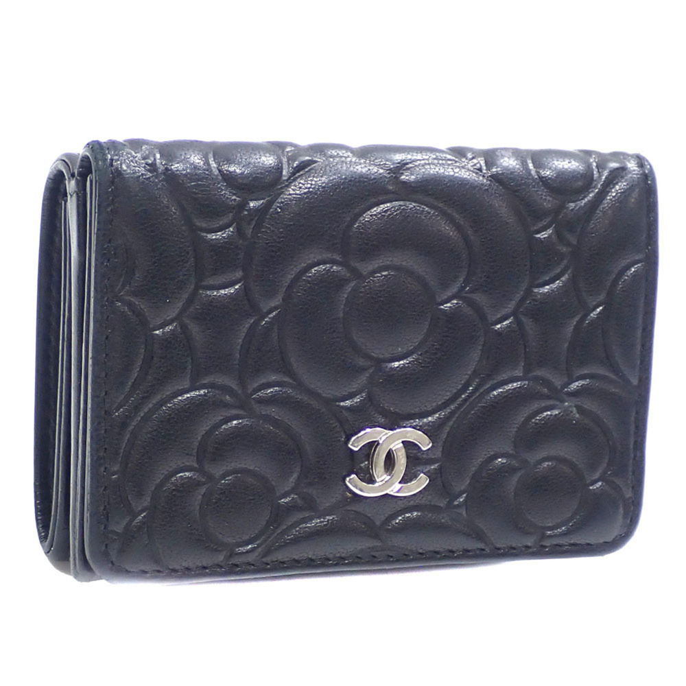 CHANEL Authentic Black Lambskin Leather Logo Wallet - Picture 1 of 9